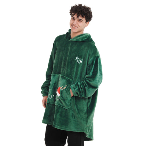 Snuggs Blanket Hoodie "Dark Green Christmas Ho Ho Ho Pocket"